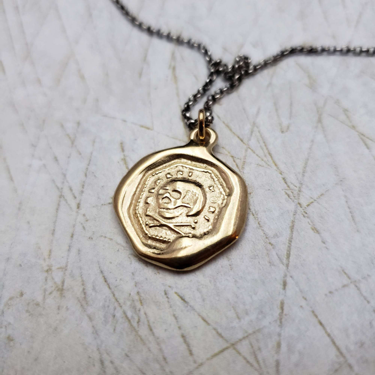 Skull &amp; Crossbones Memento Mori Necklace in Gold Vermeil