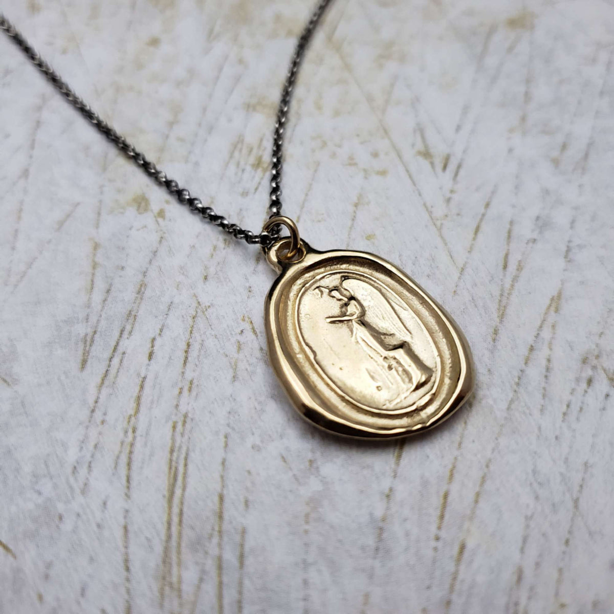Guardian Angel Wax Seal Pendant in Gold Vermeil