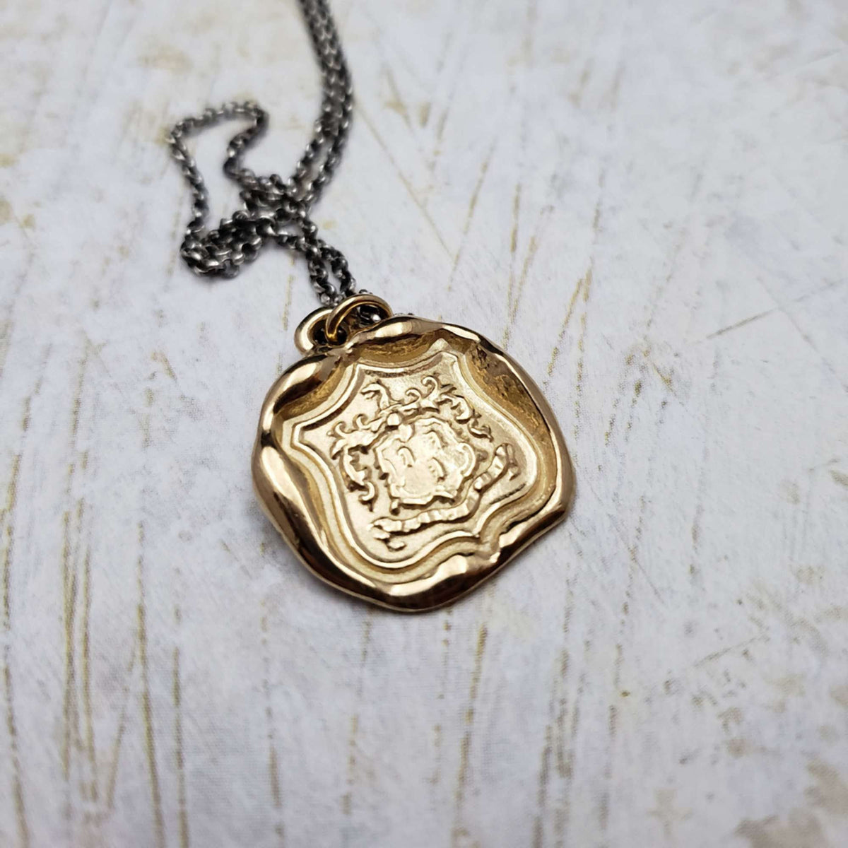 Wolf Crest - &#39;While I Breathe I Hope&#39; Necklace in Gold Vermeil