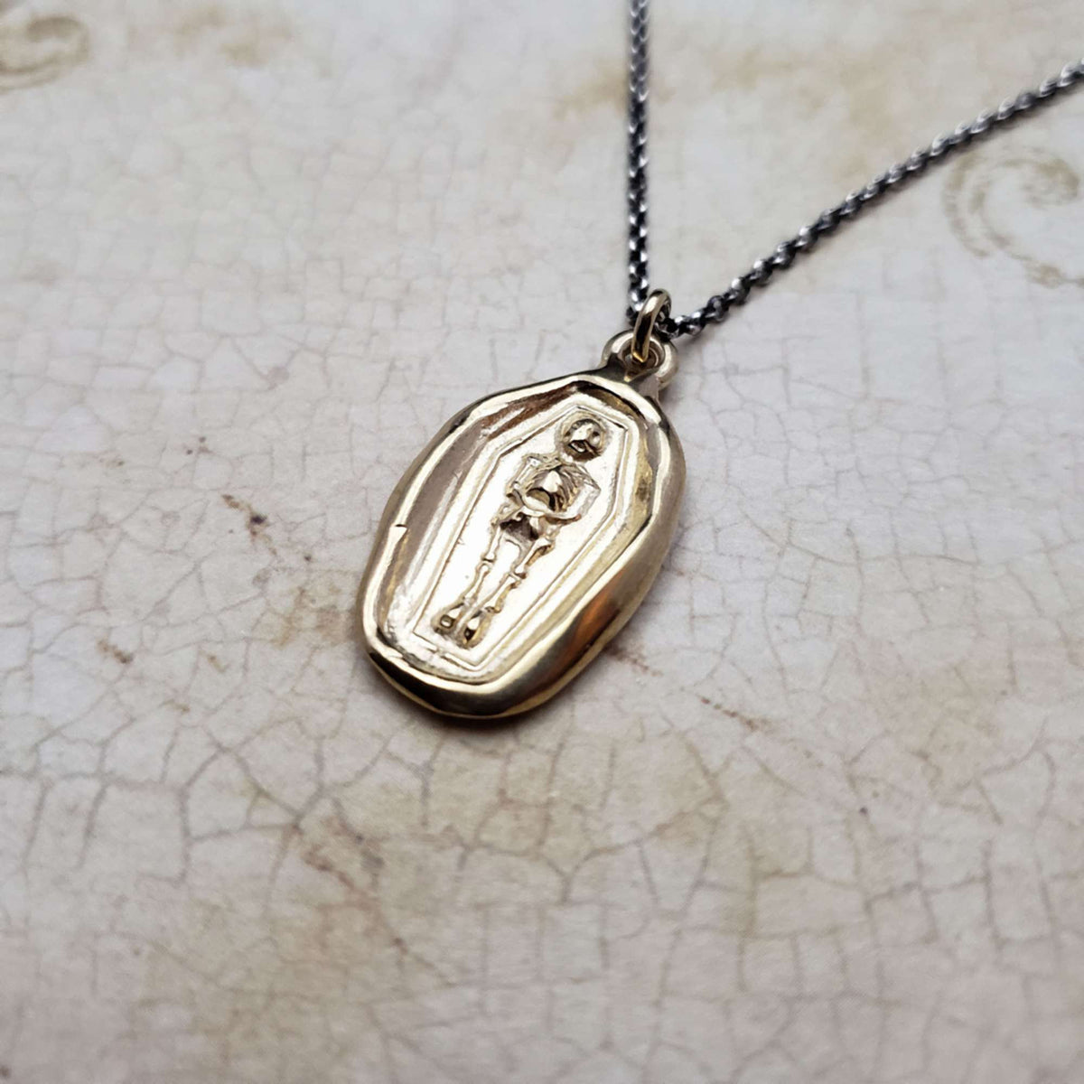 Skeleton Memento Mori Necklace in Gold Vermeil