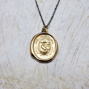 Dragons Crest Wax Seal Necklace in Gold Vermeil