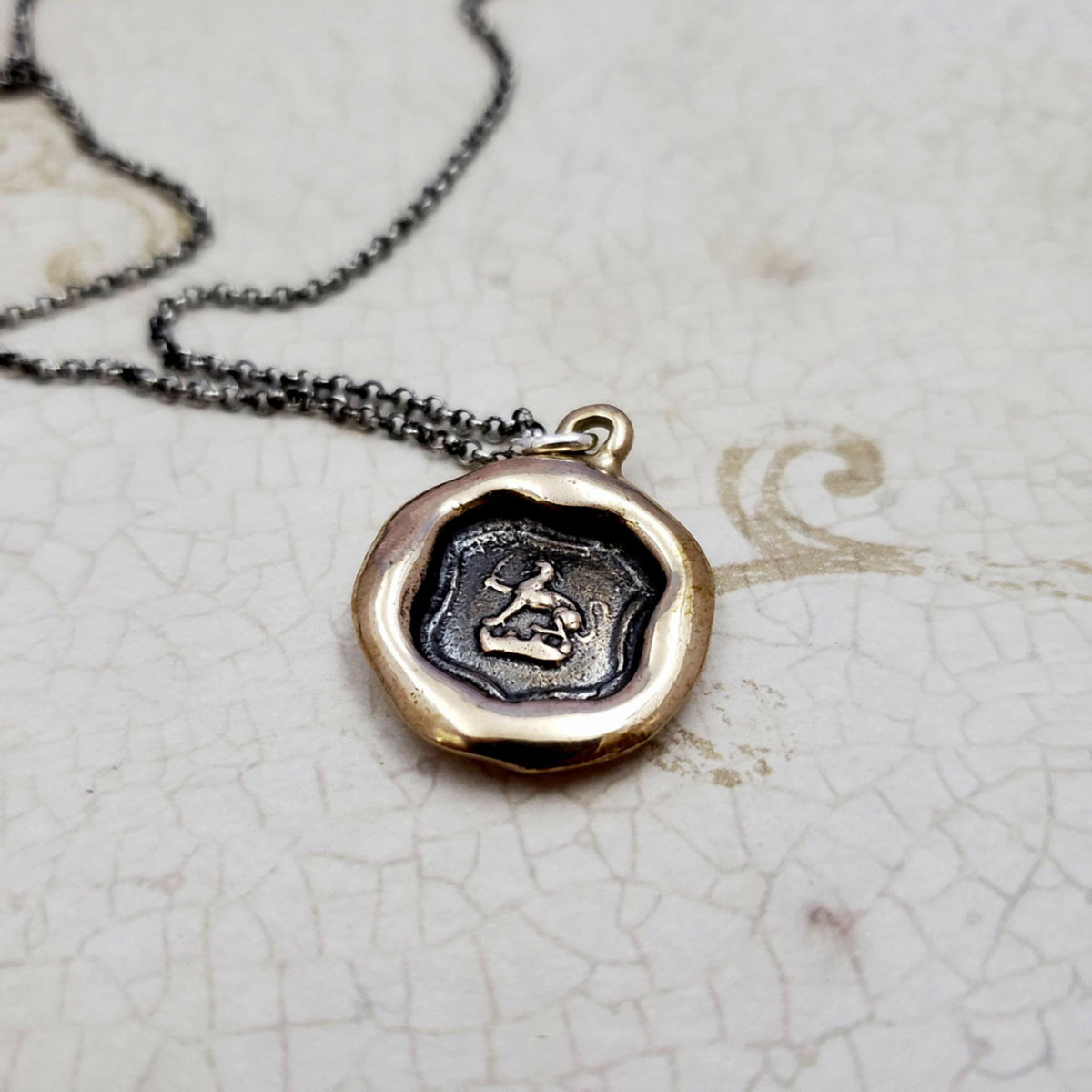 Dog and Sword Protection Necklace in bronze