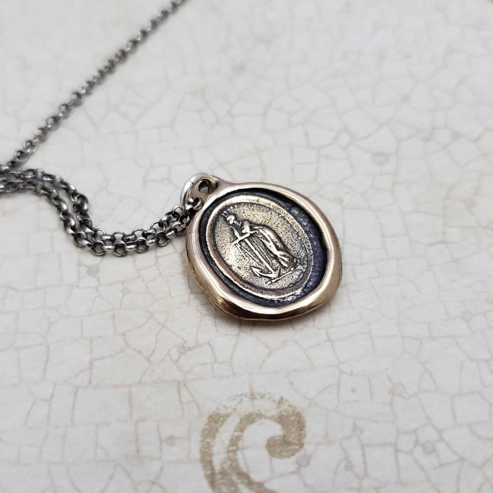 Lady of the Sea and Anchor Necklace in Bronze