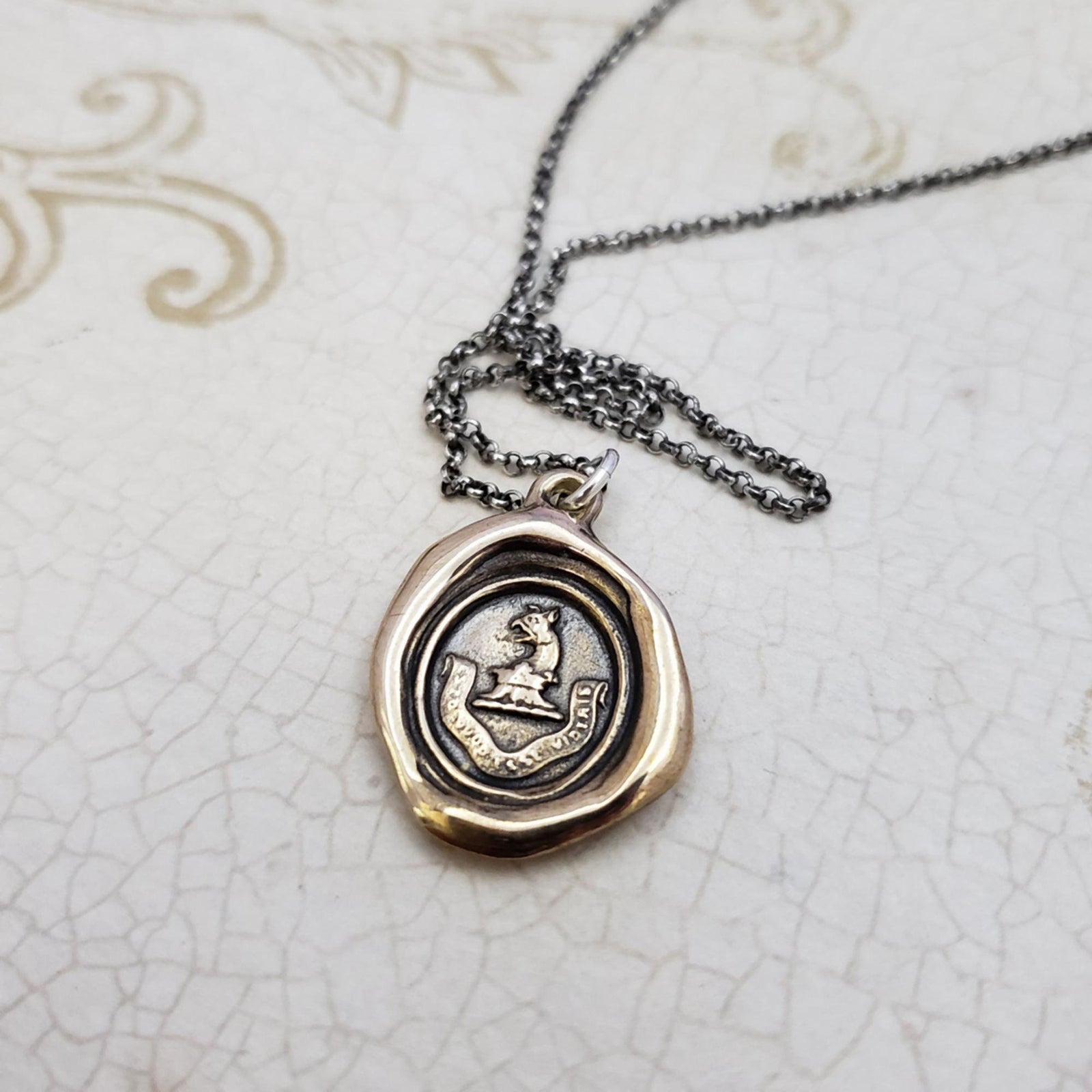 Eagle and Crown Wax Seal Pendant in Bronze