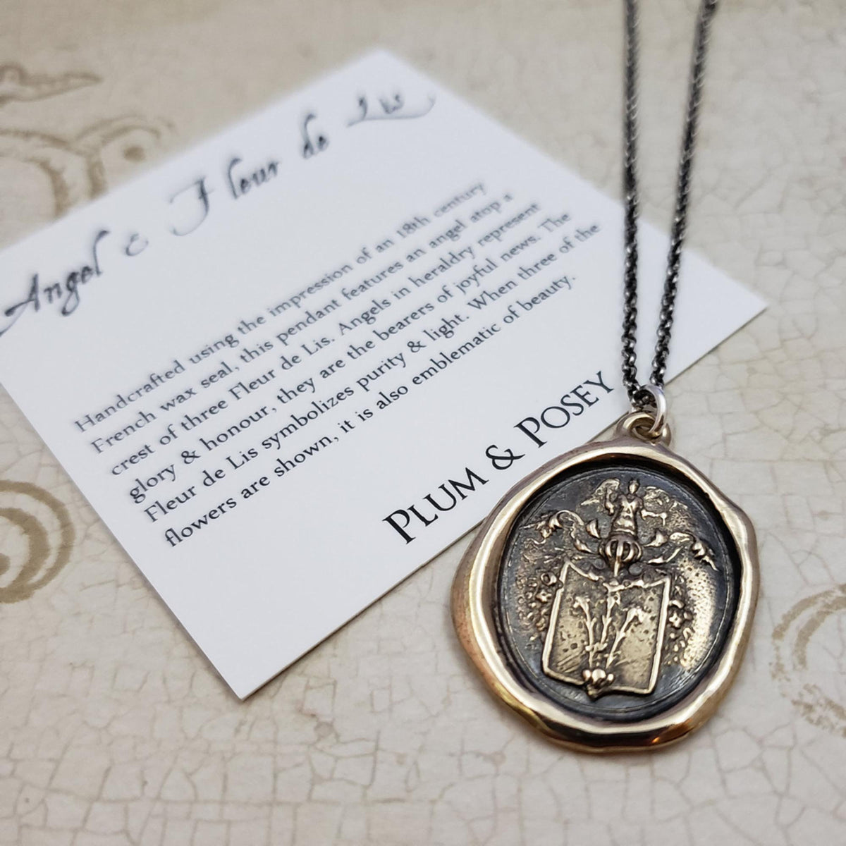 Angel and Fleur De Lis Crest in Bronze