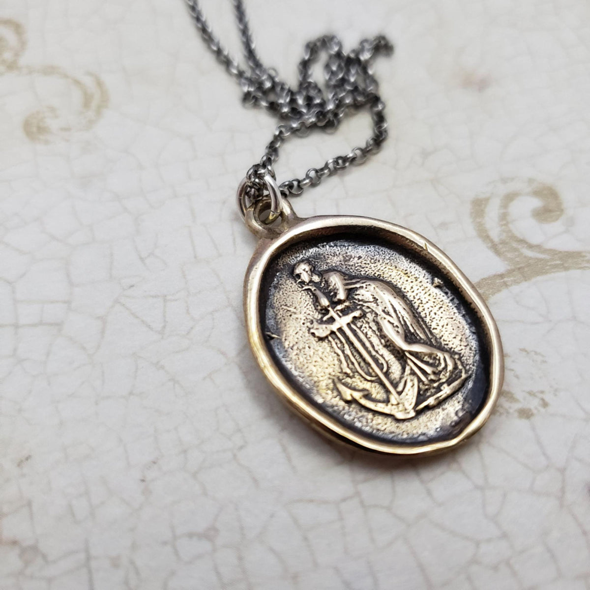 Hope and Faith - Lady of the Sea and anchor necklace in Bronze
