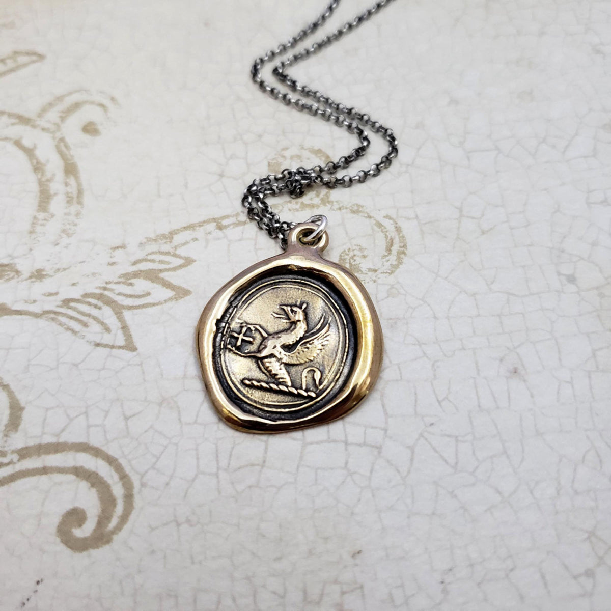 Griffin and Cross in Bronze - Guardianship and Faith