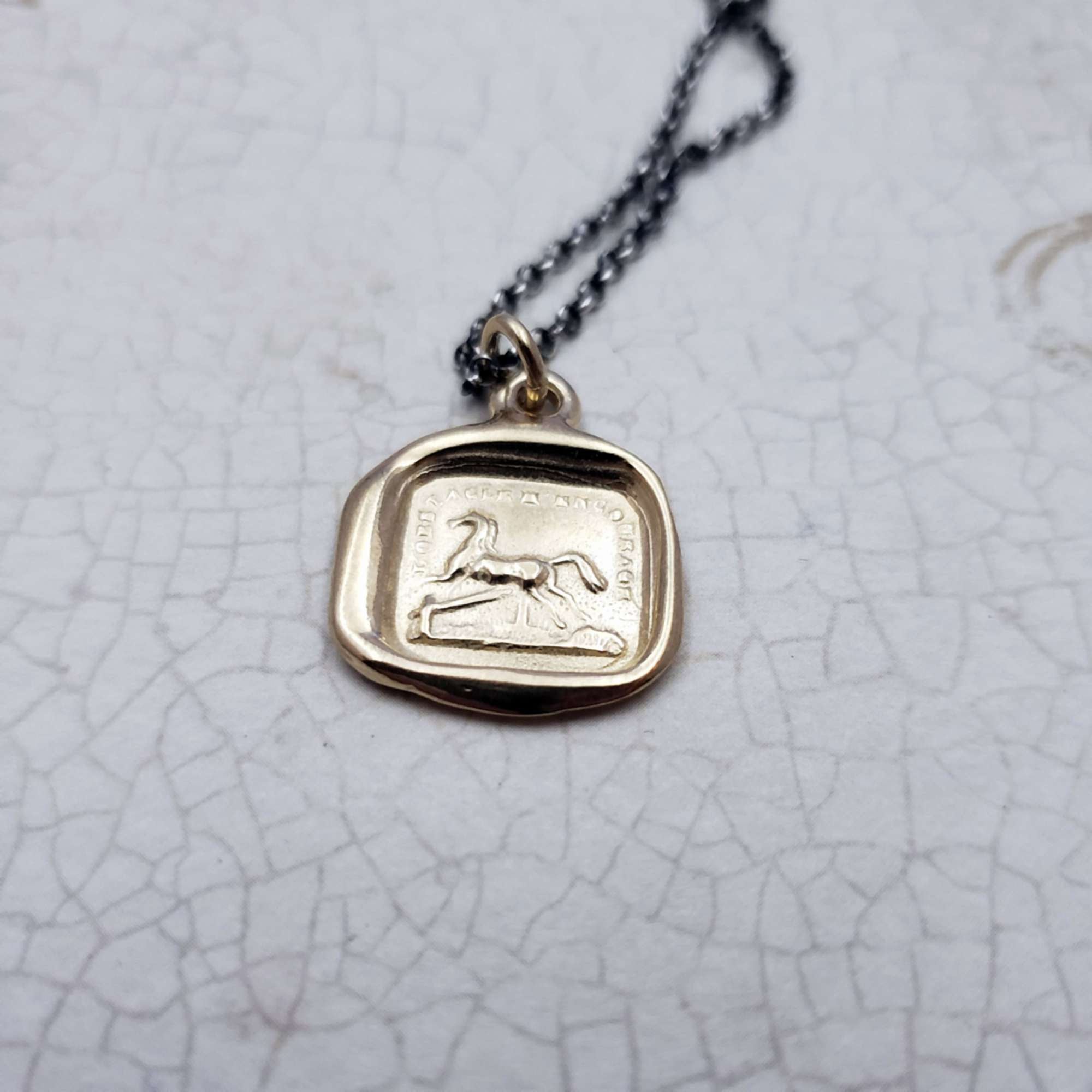Horse wax seal necklace in Gold Vermeil