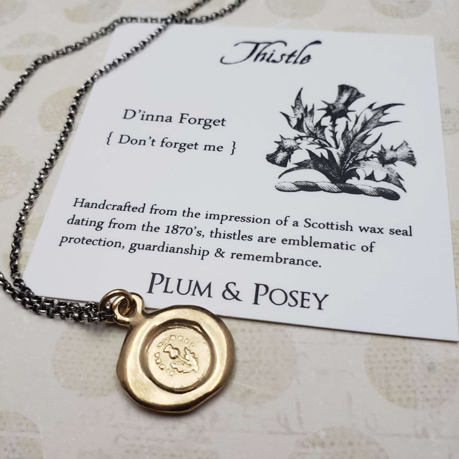 Dinna Forget Thistle Necklace in Gold Vermeil