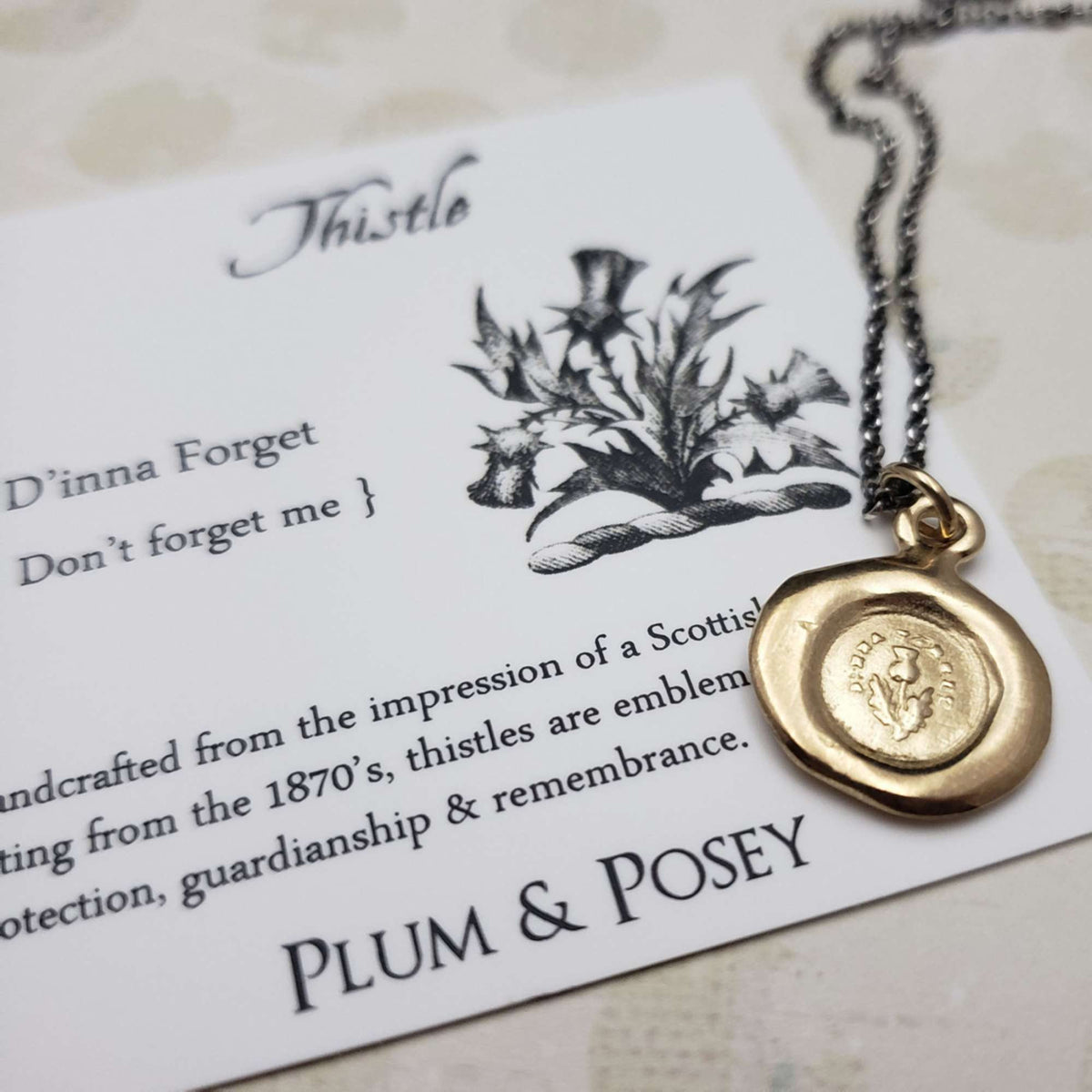 Dinna Forget Thistle Necklace in Gold Vermeil