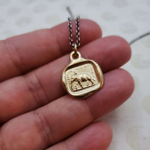 Elephant Necklace - My Strength is my Virtue in Gold Vermeil