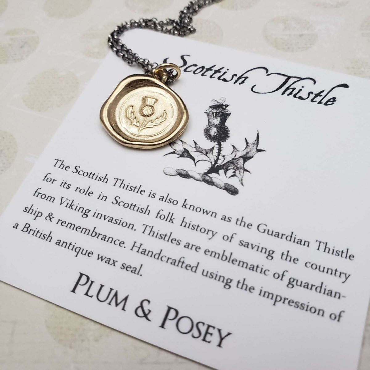 Scottish Thistle Wax Seal Pendant in Gold Vermeil