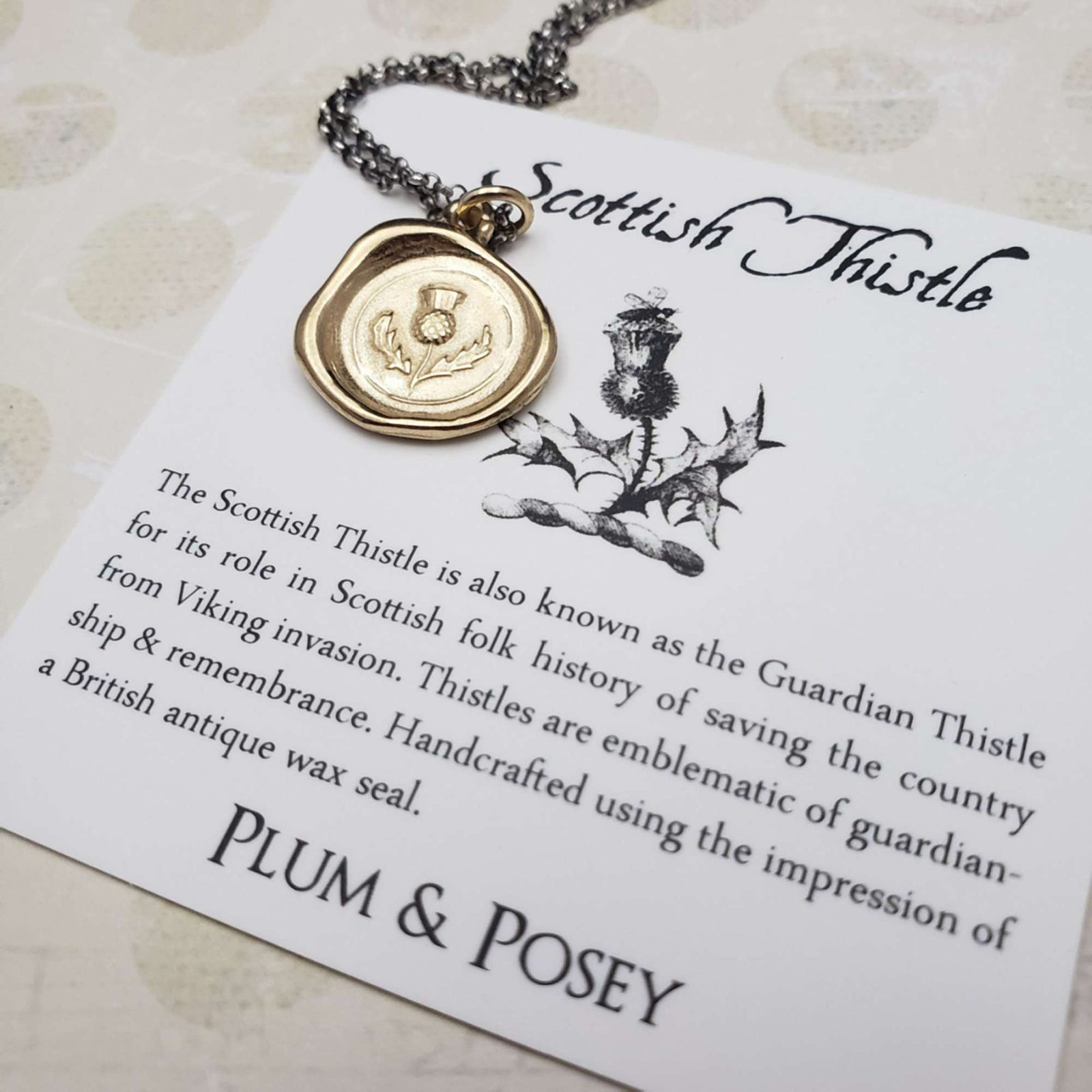 Scottish Thistle Wax Seal Pendant in Gold Vermeil