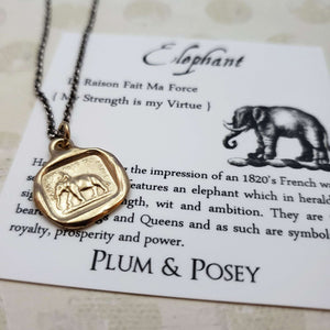 Elephant Necklace - My Strength is my Virtue in Gold Vermeil