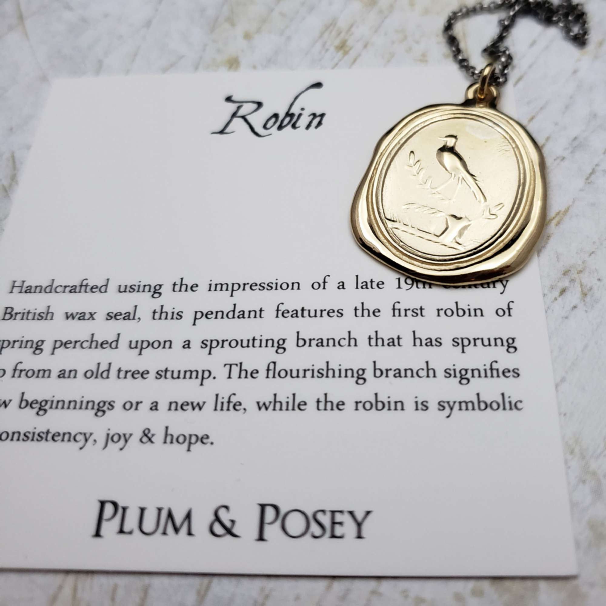 Robin on Branch - Spring Constancy pendant in Gold Vermeil