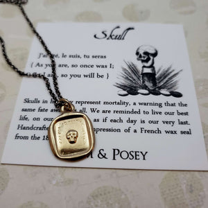 Skull Memento Mori Necklace in Gold Vermeil