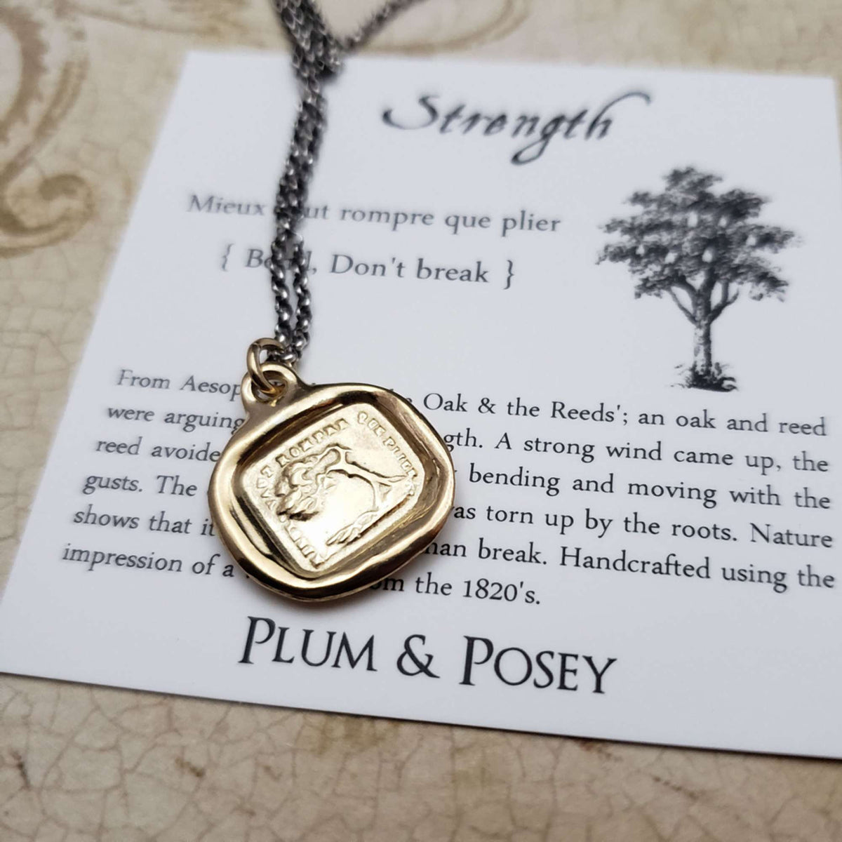 Oak Strength Necklace - &#39;Bend Don&#39;t Break&#39;  in Gold Vermeil