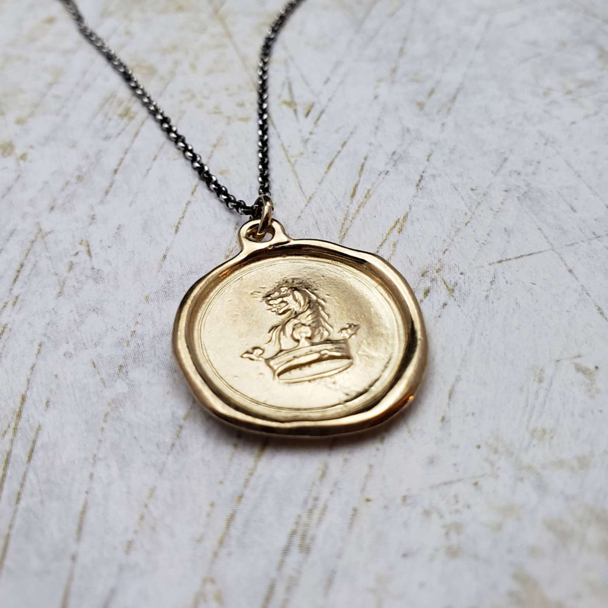 Lion &amp; Crown Wax Seal Pendant in Gold Vermeil