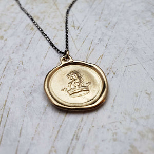 Lion & Crown Wax Seal Pendant in Gold Vermeil