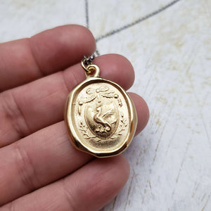 Dragons Crest Wax Seal Necklace in Gold Vermeil