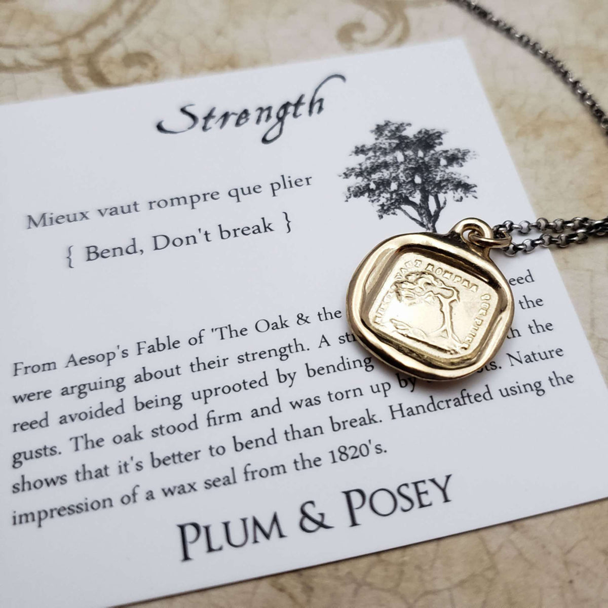 Oak Strength Necklace - &#39;Bend Don&#39;t Break&#39;  in Gold Vermeil