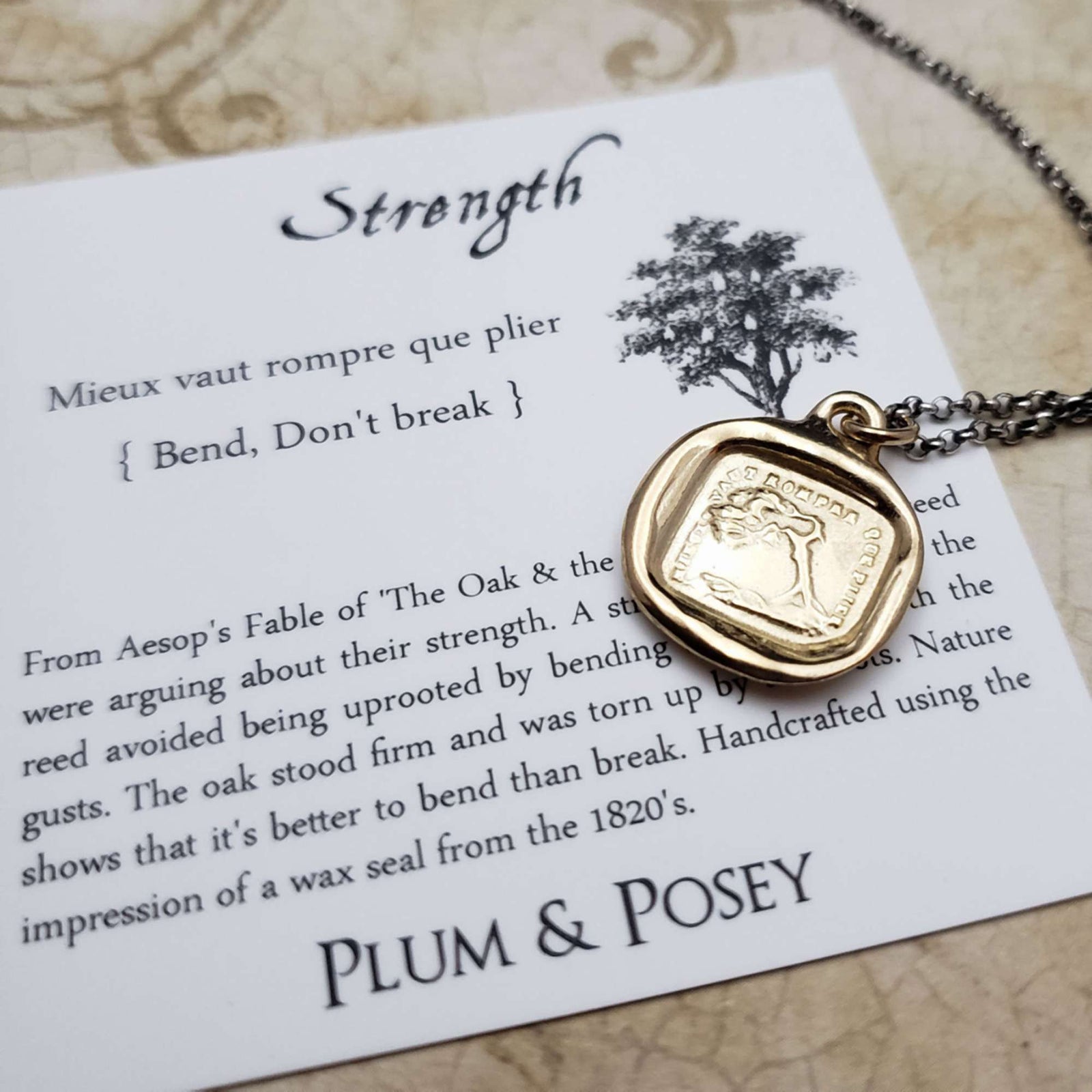Oak Strength Necklace - 'Bend Don't Break'  in Gold Vermeil