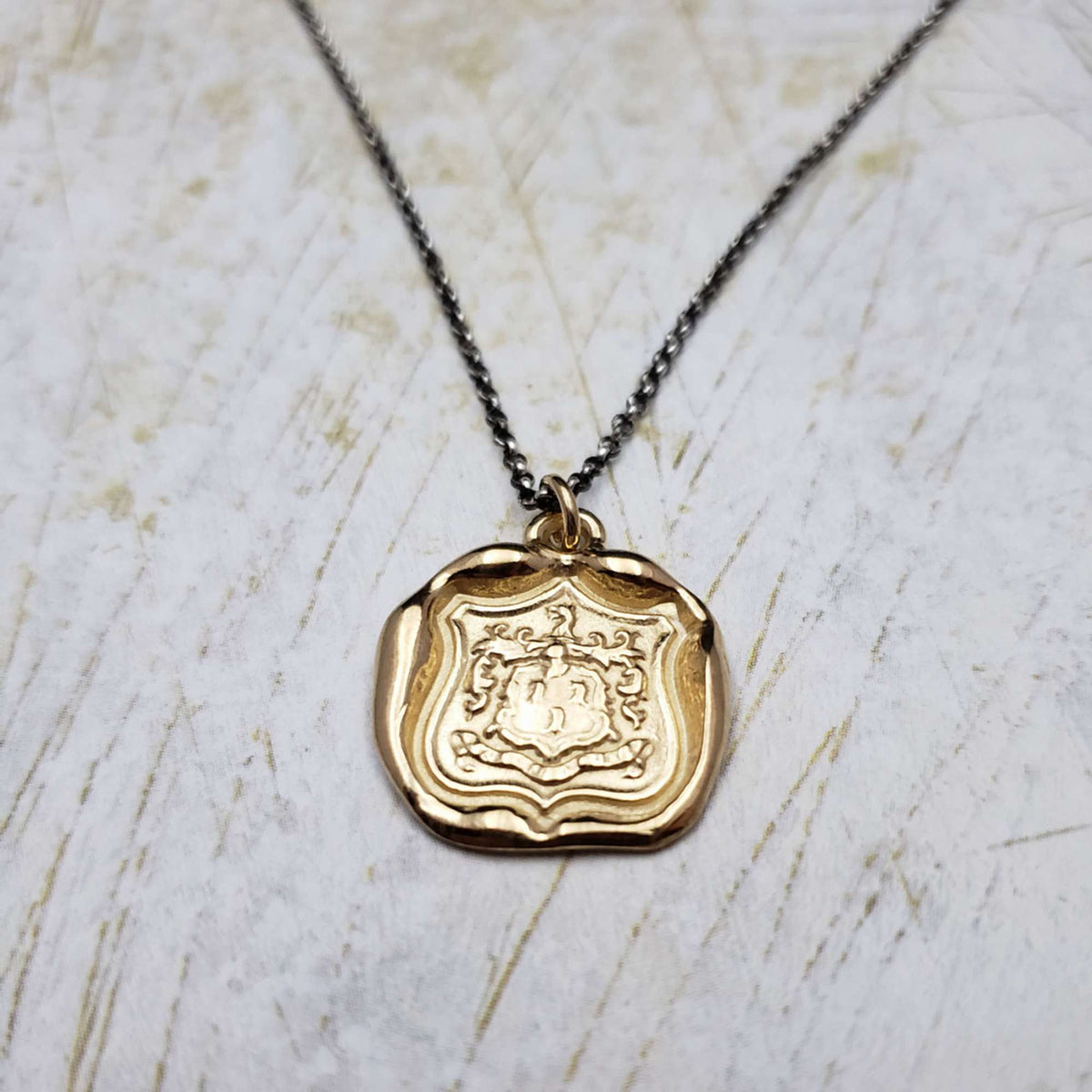 Wolf Crest - &#39;While I Breathe I Hope&#39; Necklace in Gold Vermeil