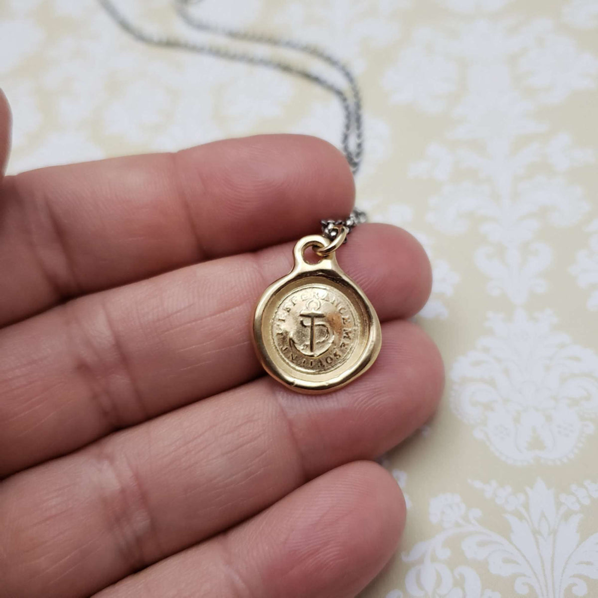 Hope Sustains Me Anchor Necklace in Gold Vermeil