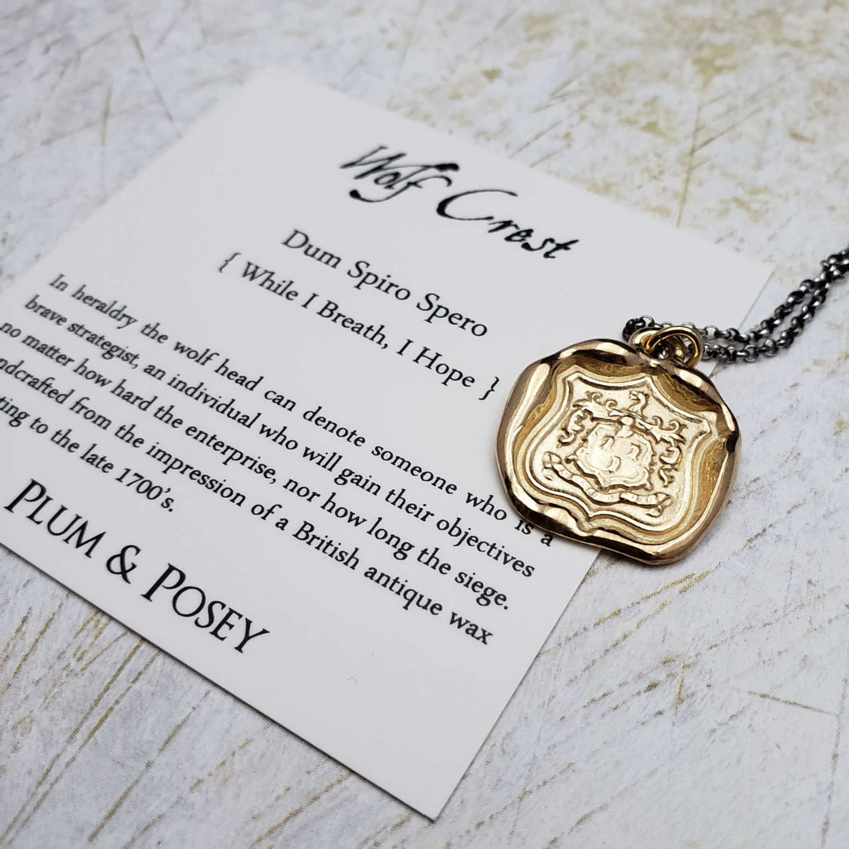 Wolf Crest - &#39;While I Breathe I Hope&#39; Necklace in Gold Vermeil