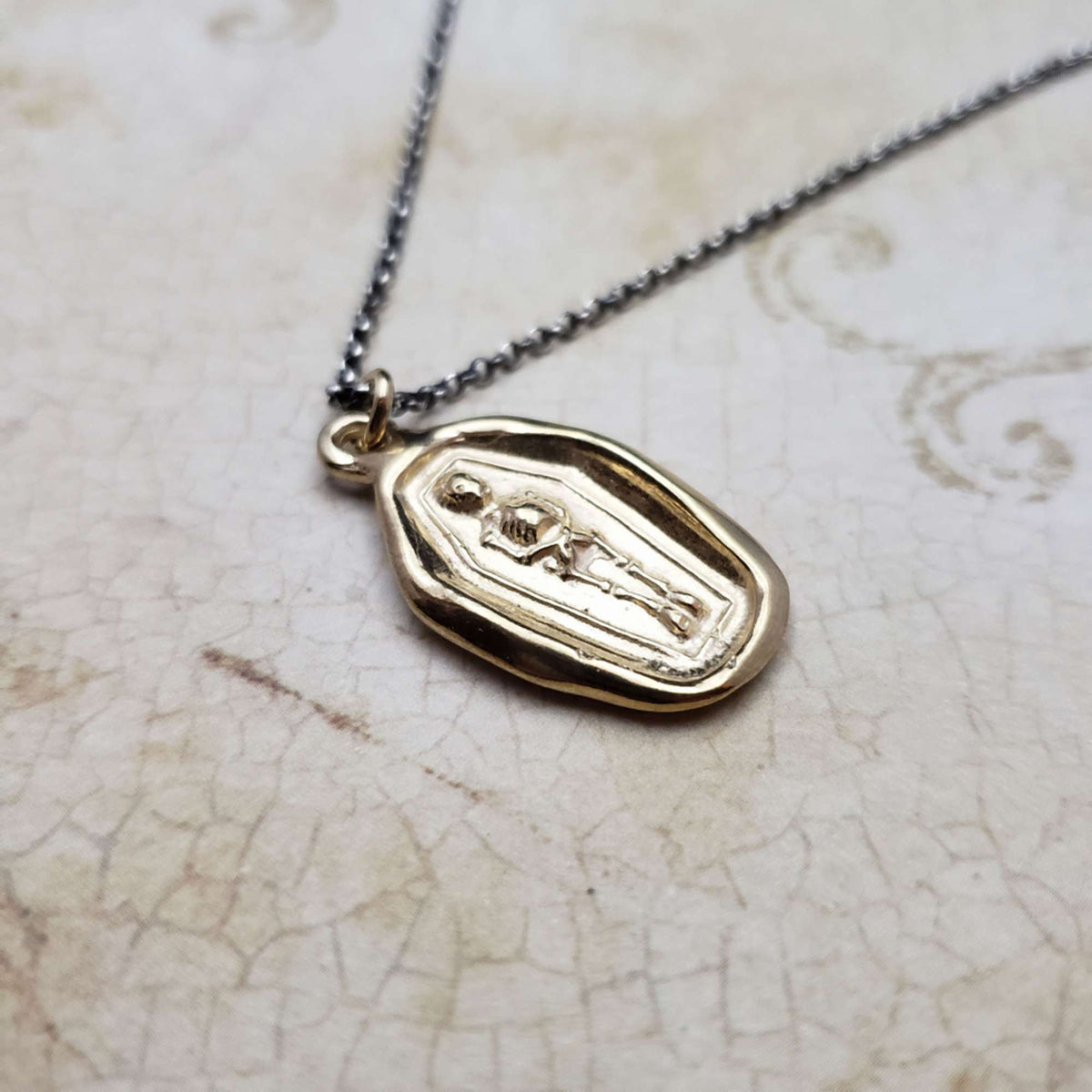 Skeleton Memento Mori Necklace in Gold Vermeil