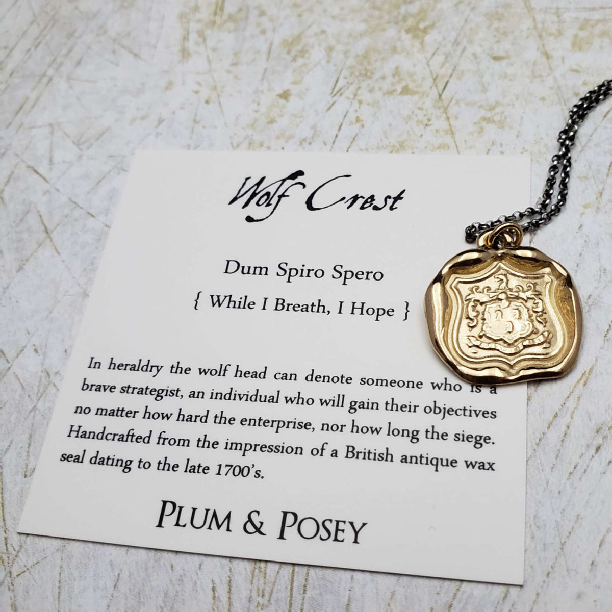 Wolf Crest - &#39;While I Breathe I Hope&#39; Necklace in Gold Vermeil