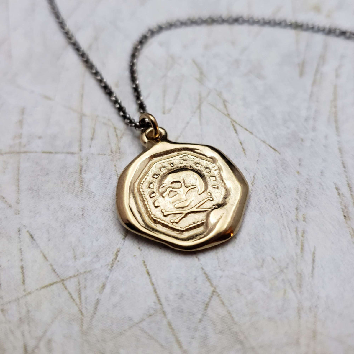 Skull &amp; Crossbones Memento Mori Necklace in Gold Vermeil