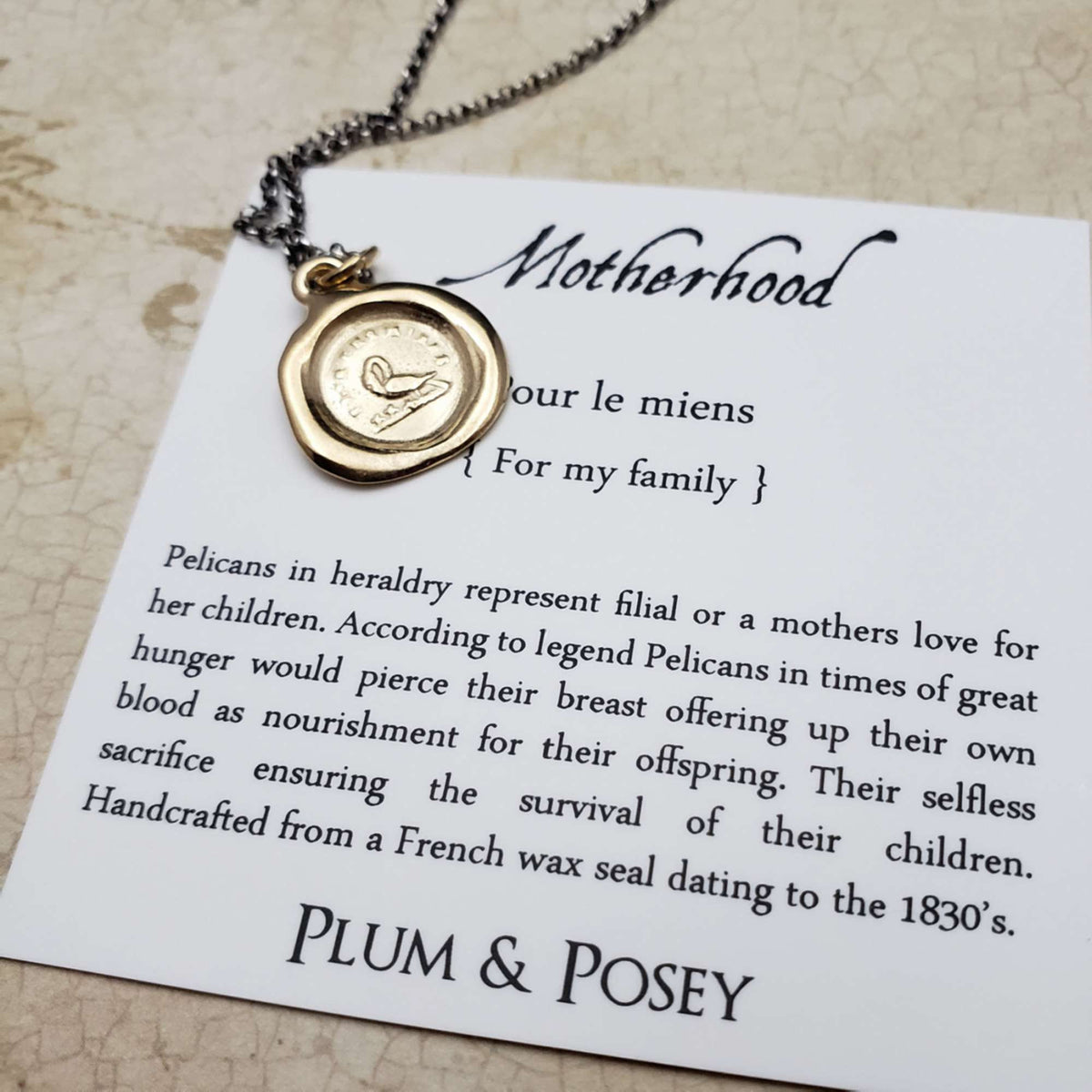 Motherhood Wax Seal pendant in Gold Vermeil