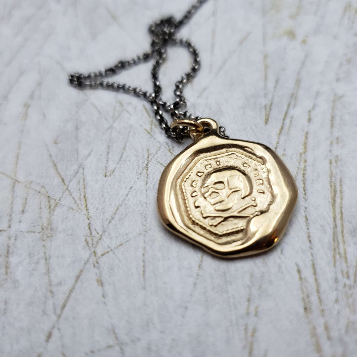 Skull &amp; Crossbones Memento Mori Necklace in Gold Vermeil