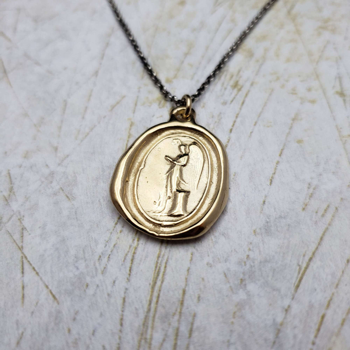 Guardian Angel Wax Seal Pendant in Gold Vermeil