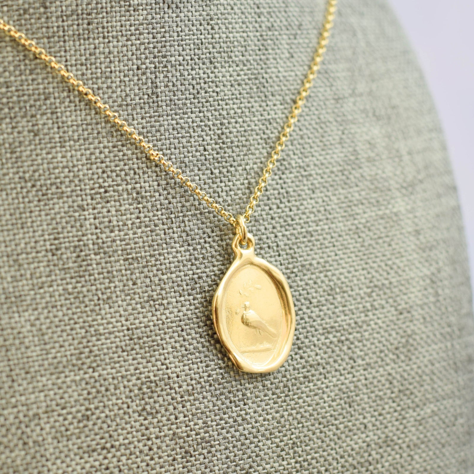 Dove and Olive Branch - Peace Dove in Gold Vermeil