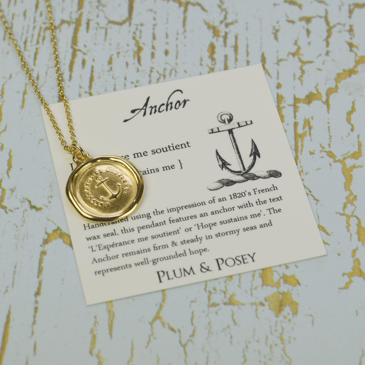 Anchor - Hope Sustains Me - L&#39;Esperance me soutient in Gold Vermeil