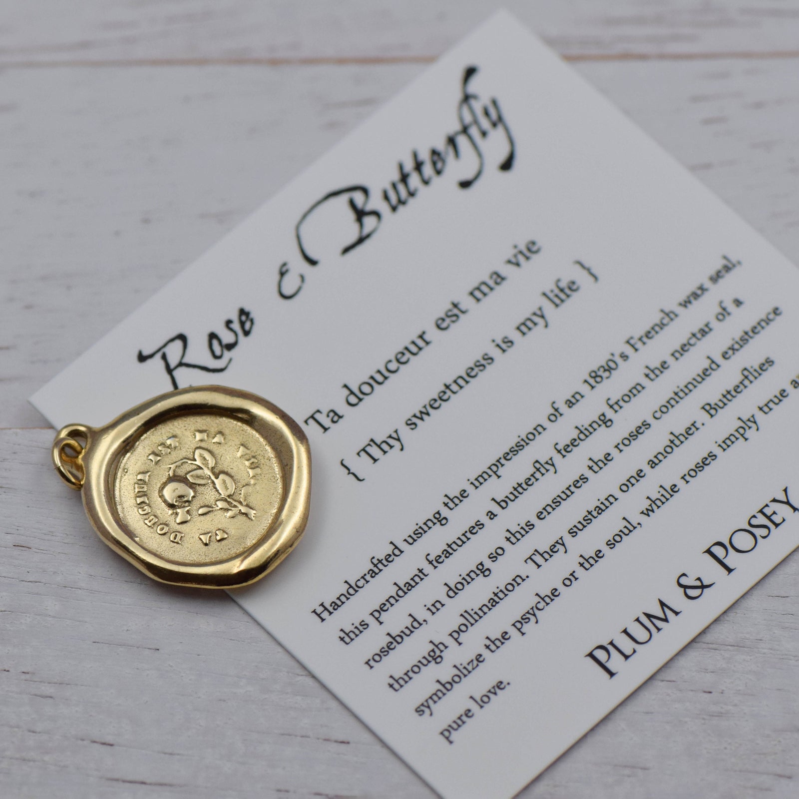 Your Sweetness is my Life - Rose and a Butterfly in Gold Vermeil