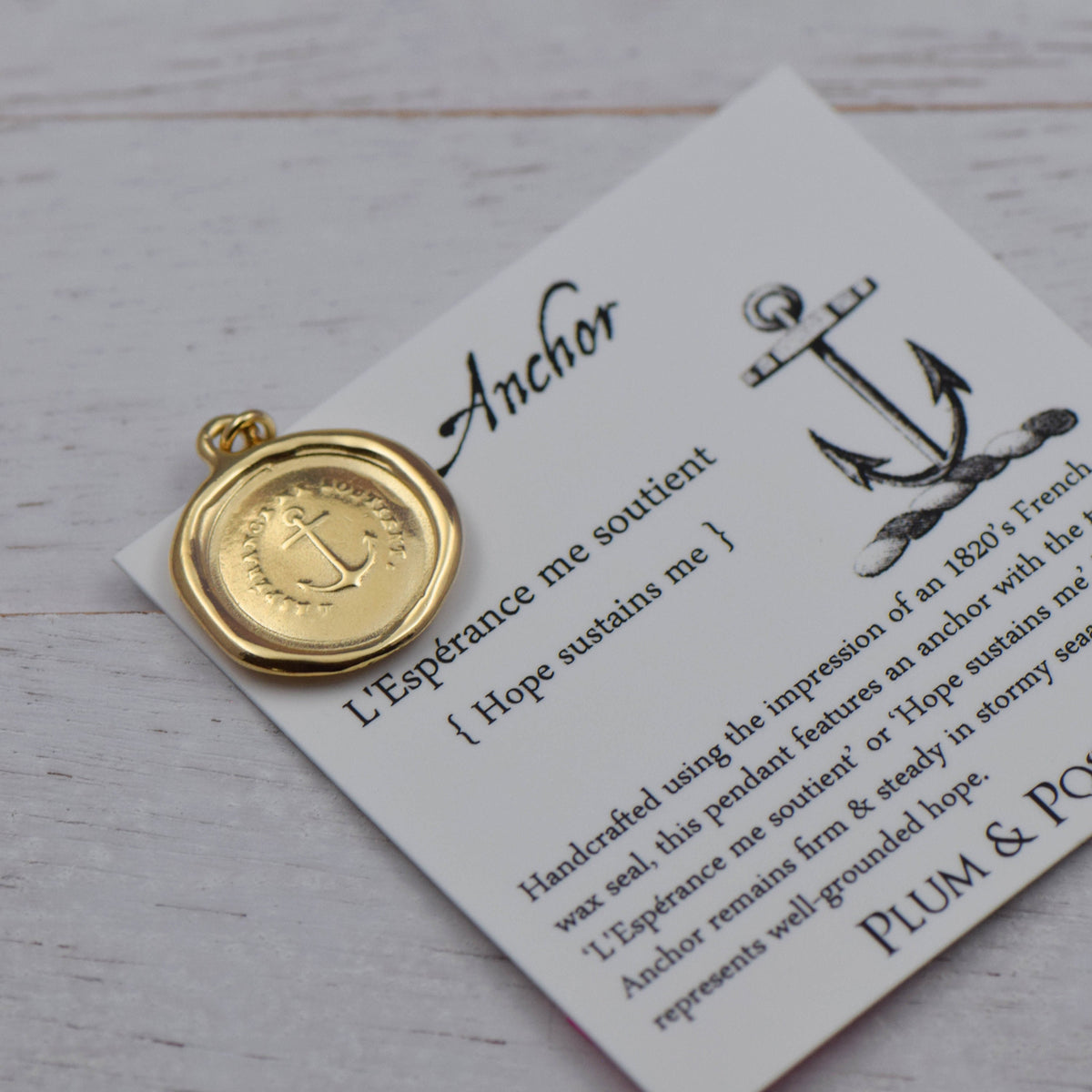 Anchor - Hope Sustains Me - L&#39;Esperance me soutient in Gold Vermeil