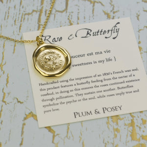 Your Sweetness is my Life - Rose and a Butterfly in Gold Vermeil