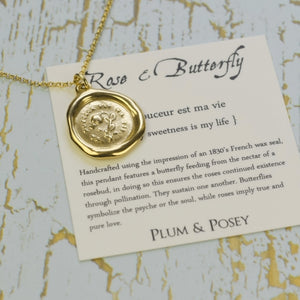 Your Sweetness is my Life - Rose and a Butterfly in Gold Vermeil