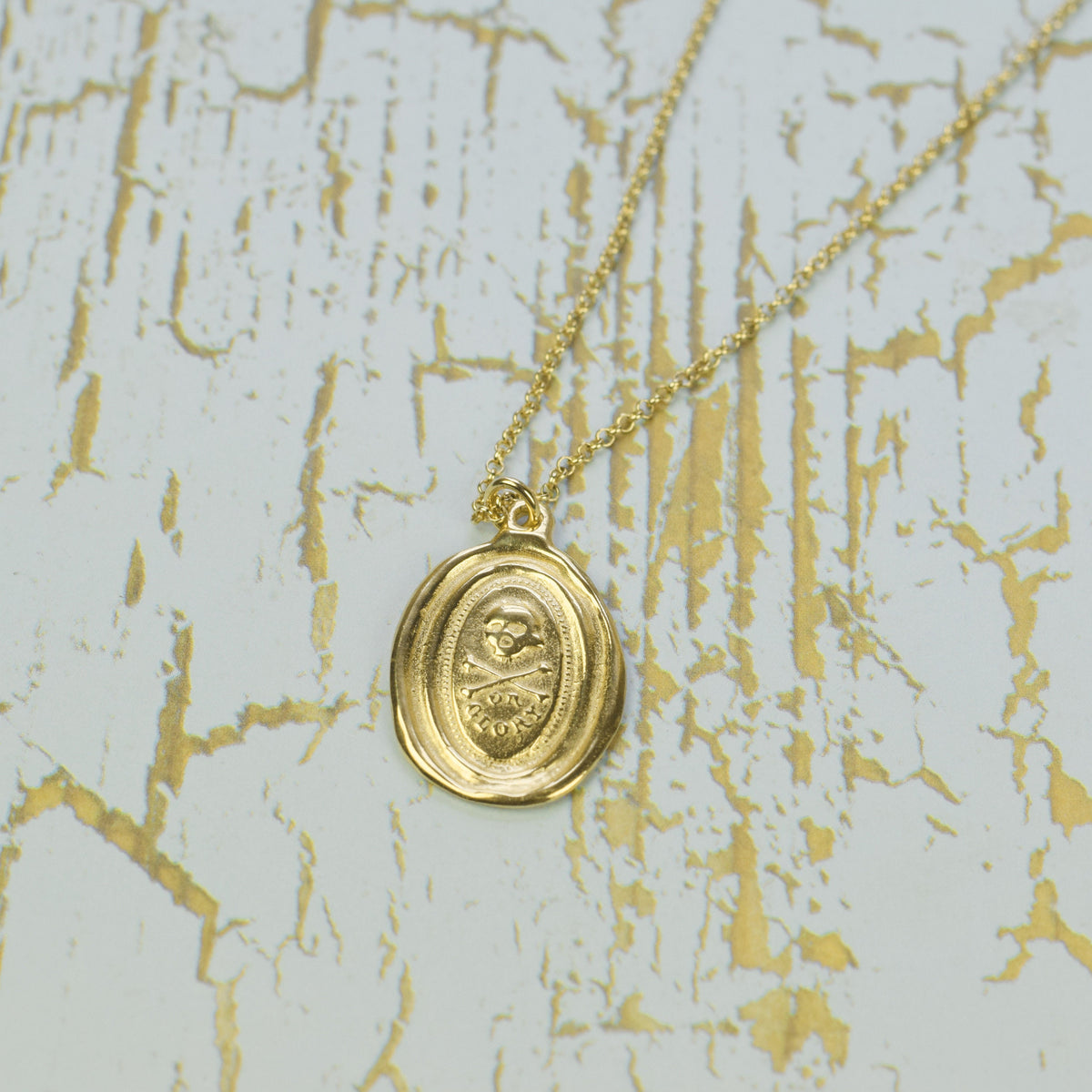 Death or Glory Skull and Crossbones  - Memento Mori in Gold Vermeil