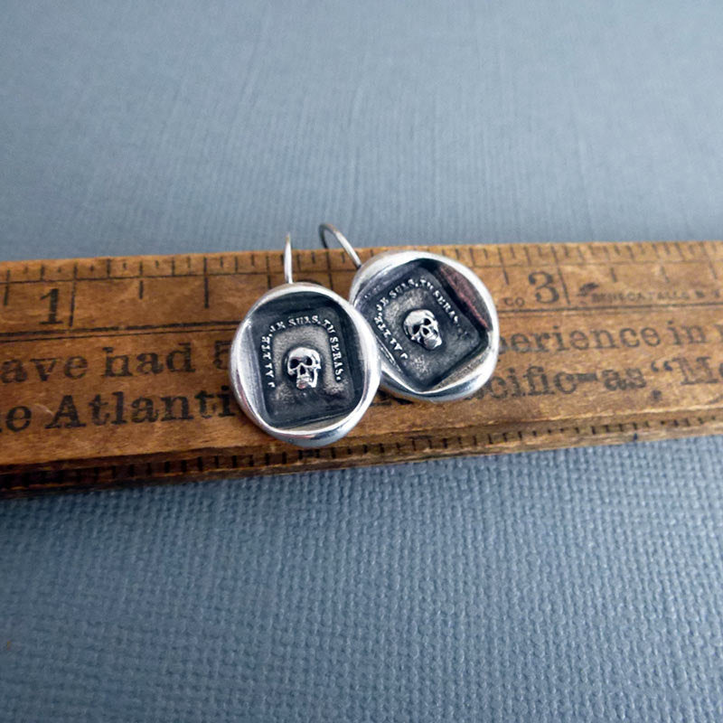 Skull Earrings Memento Mori - From an Antique wax seal of a skull inscribed &#39;So as you are so once was I&#39;