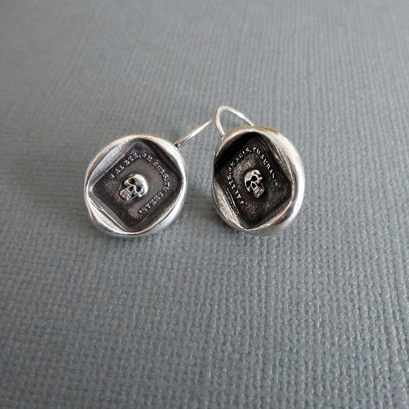 Skull Earrings Memento Mori - From an Antique wax seal of a skull inscribed &#39;So as you are so once was I&#39;