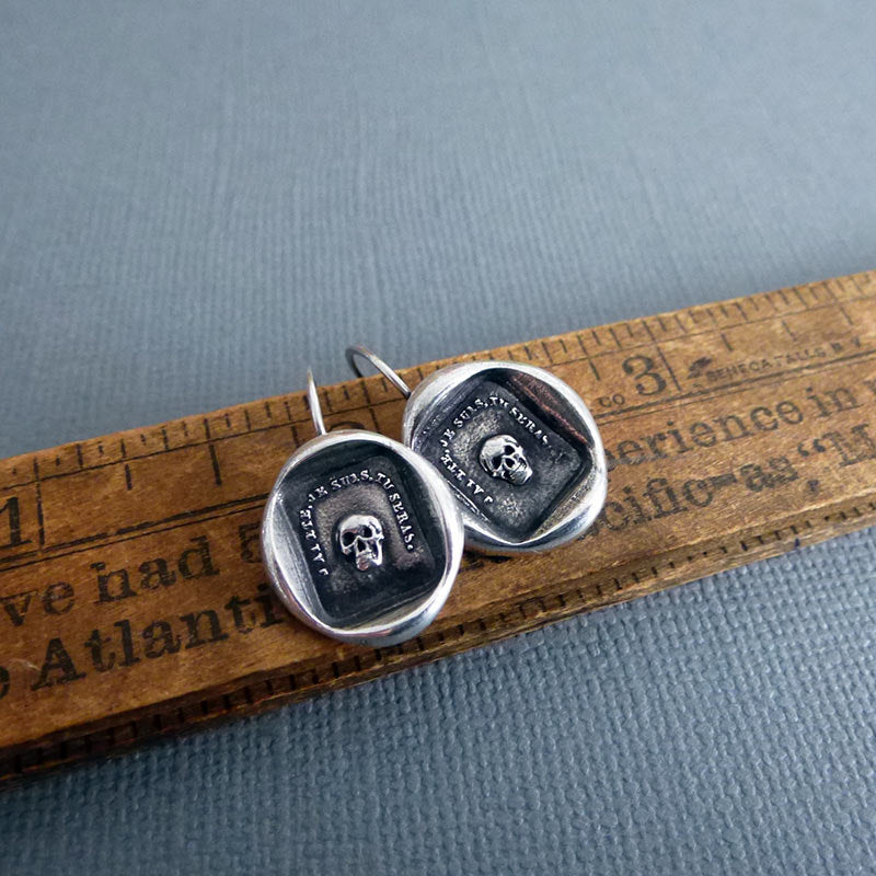 Skull Earrings Memento Mori - From an Antique wax seal of a skull inscribed &#39;So as you are so once was I&#39;