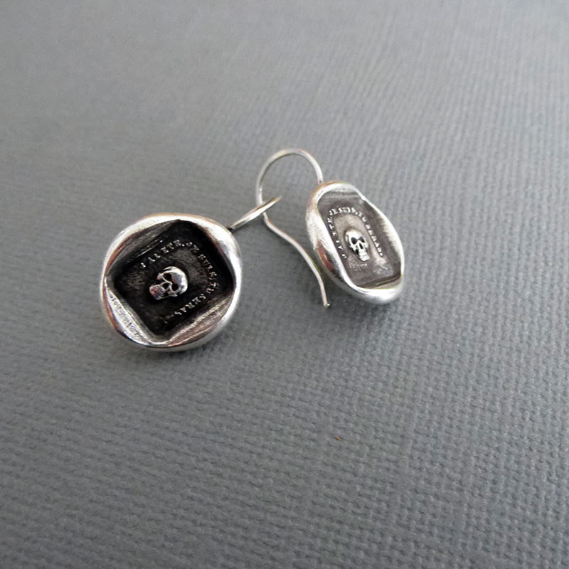 Skull Earrings Memento Mori - From an Antique wax seal of a skull inscribed &#39;So as you are so once was I&#39;