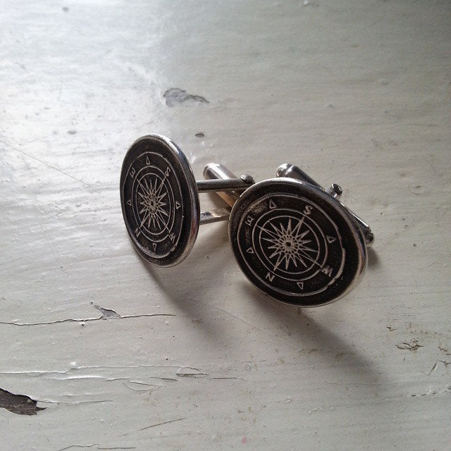 Compass Silver Mens Cufflinks