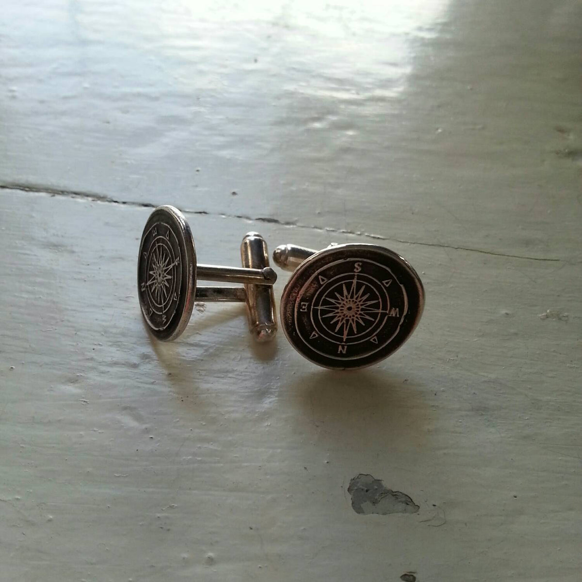 Compass Silver Mens Cufflinks